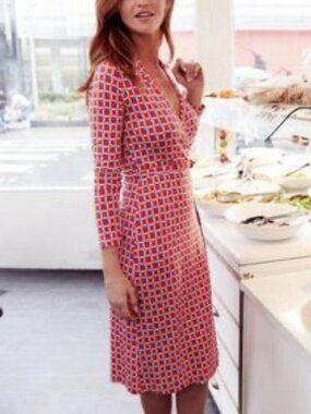 Boden Wrap Dress Red White Blue Pattern Midi Length Preppy July 4th Summer, 10